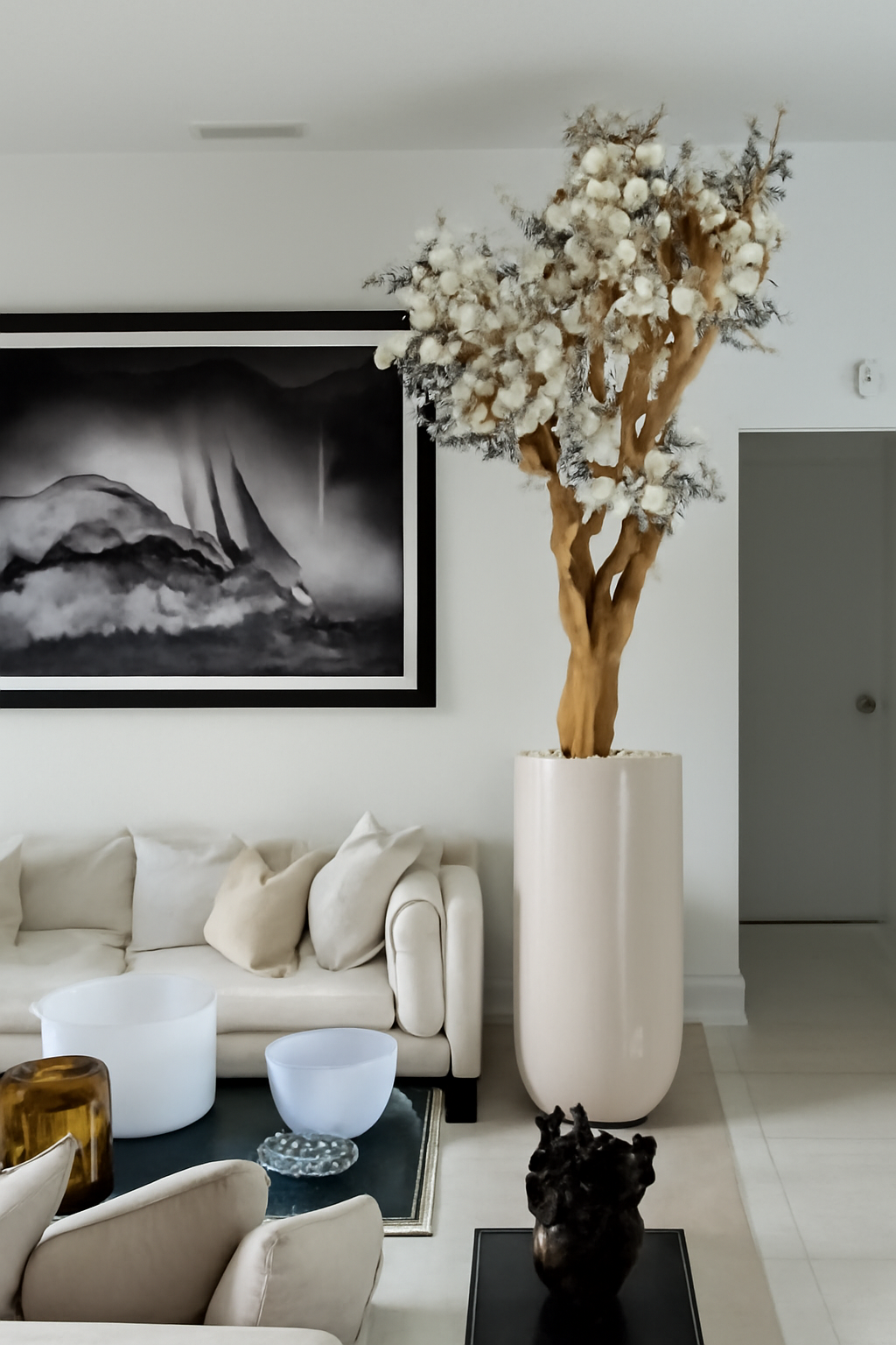 Magnolia blanc 3 m avec cache-pot beige brillant
