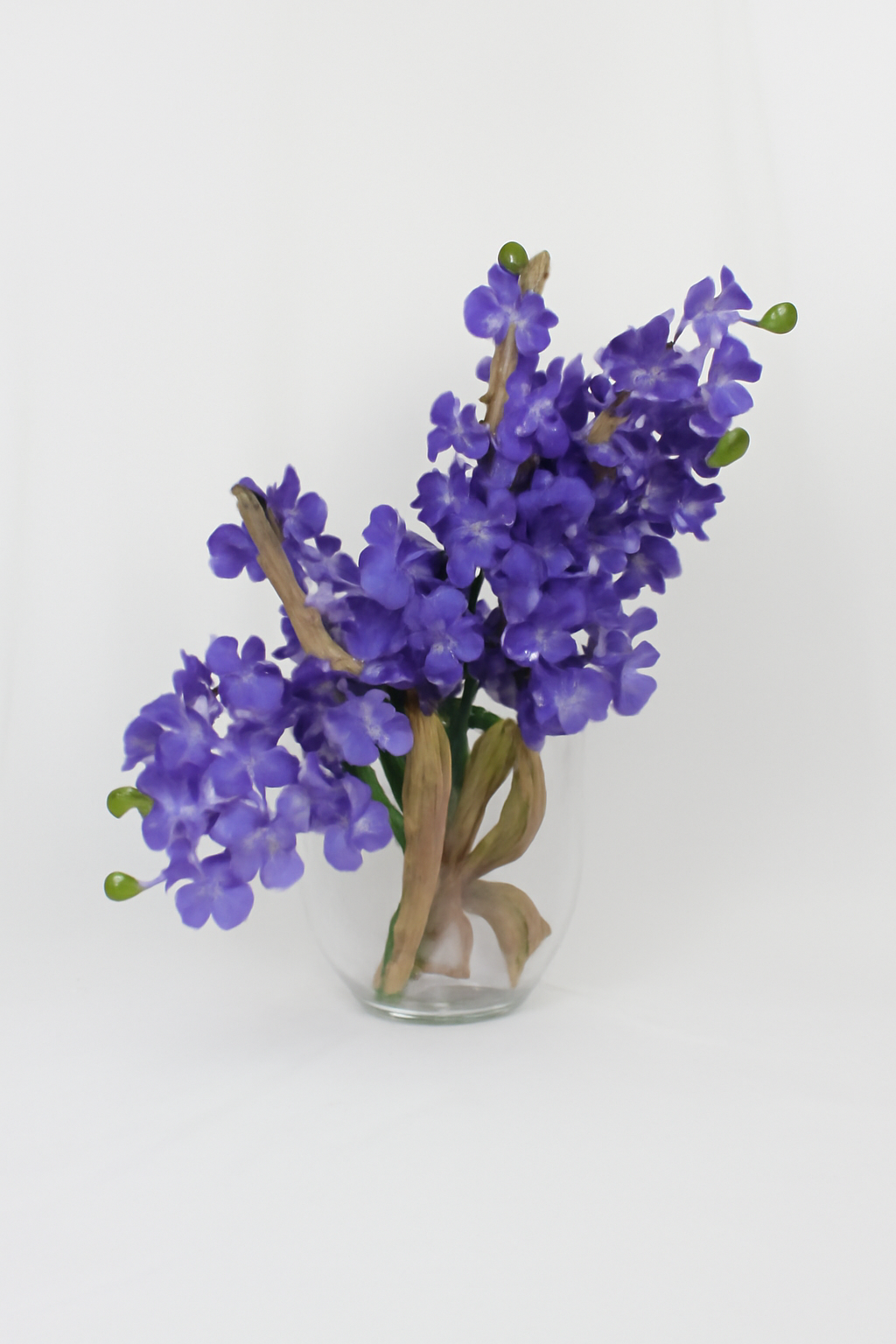 Vase lune 16" avec orchidées violettes