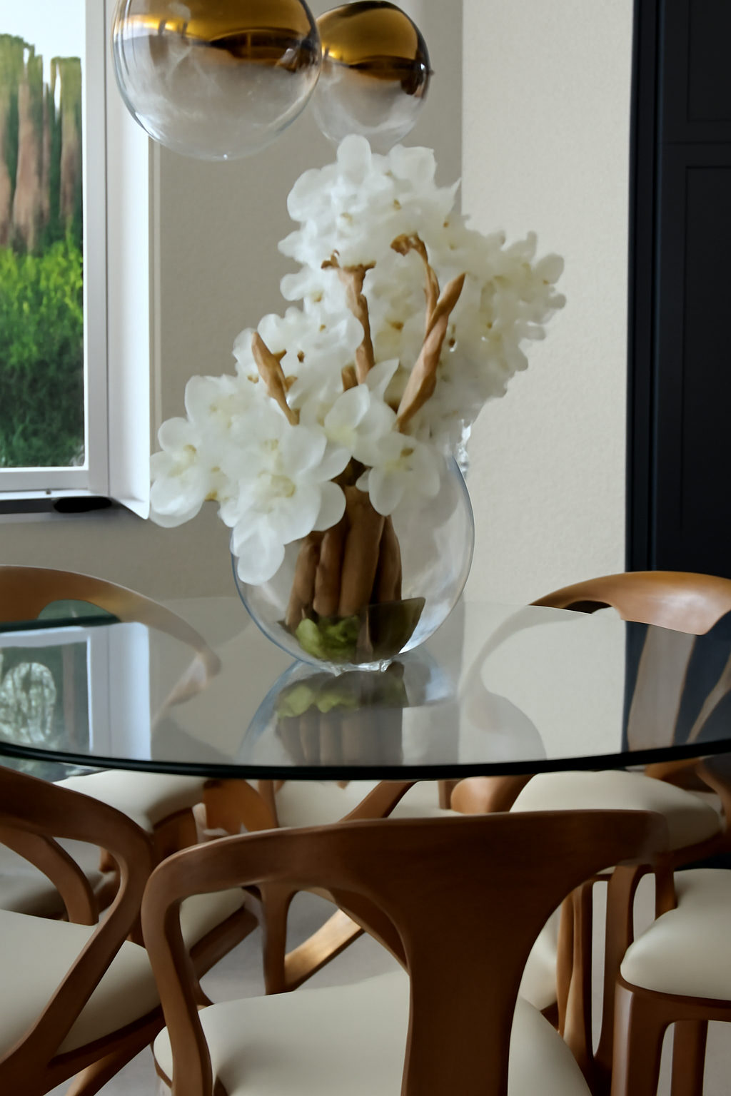 Vase lune 16" avec orchidées blanches