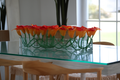 Cache-pot en verre plat 90 cm avec callas mangue