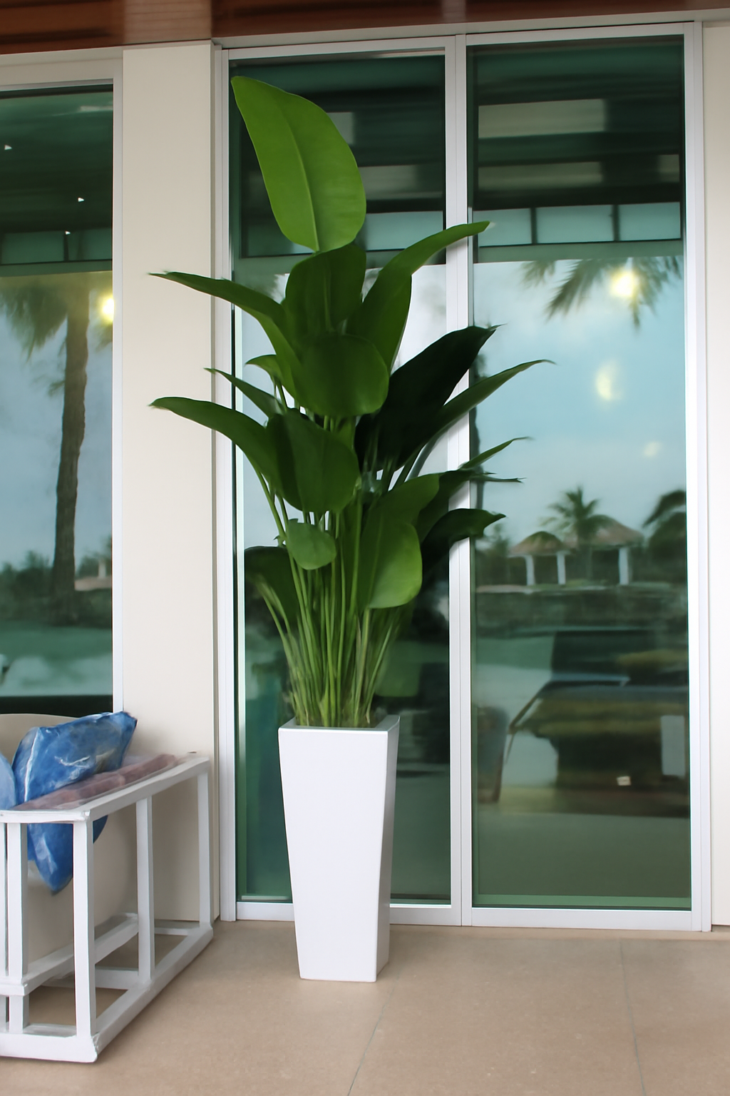 Plante décorative 2,7 m avec cache-pot blanc brillant