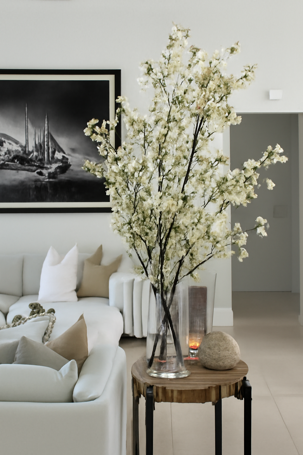Fleurs de cerisier dans cylindre en verre 40 cm