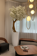 Cache-pot beige mat cerisier en fleurs blanc