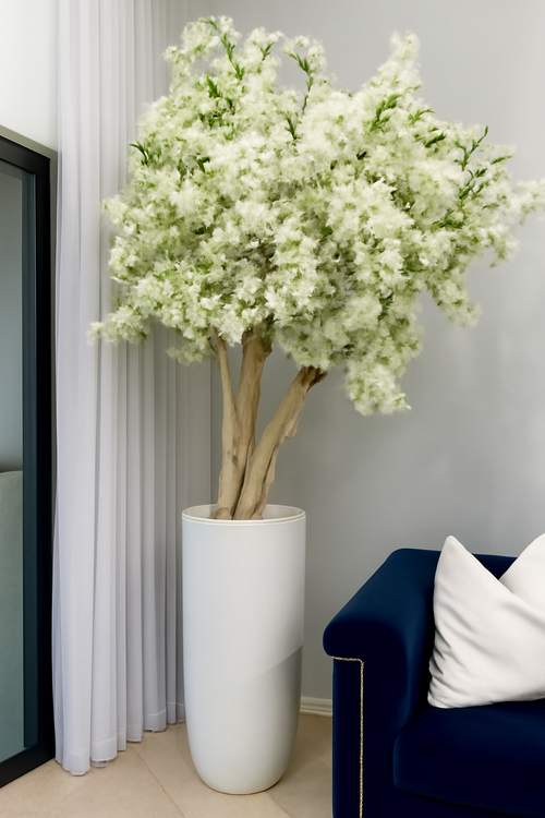 Cache-pot blanc mat cerisier en fleurs blanc
